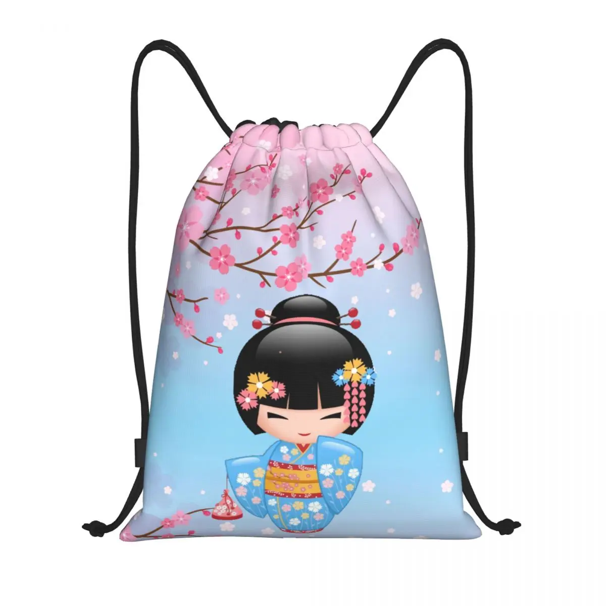 Kawaii Kokeshi Doll Drawstring Backpack Women Men Sport Gym Sackpack Foldable Japanese Kimono Geisha Girl Training Bag Sack