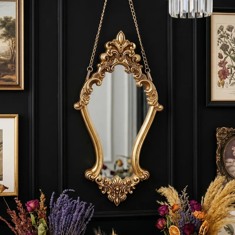 Vintage Decor Mirrors for Wall, Antique Hanging Wall Mirror, with Chain Living Room Bedroom Bathroom Entryway Decorative Mirror