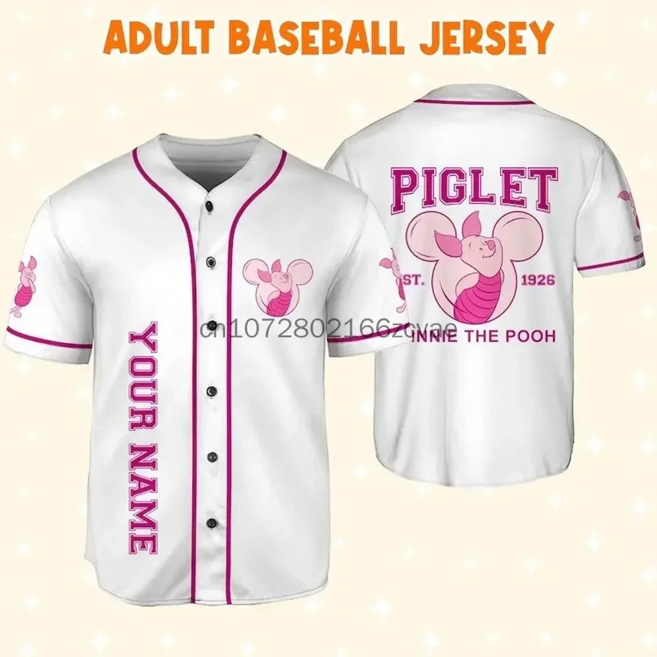 2024 Disney Piglet Baseball Jersey Streetwear Fashion Summer Custom Name Men's And Women's Short Sleeved Baseball Shirt