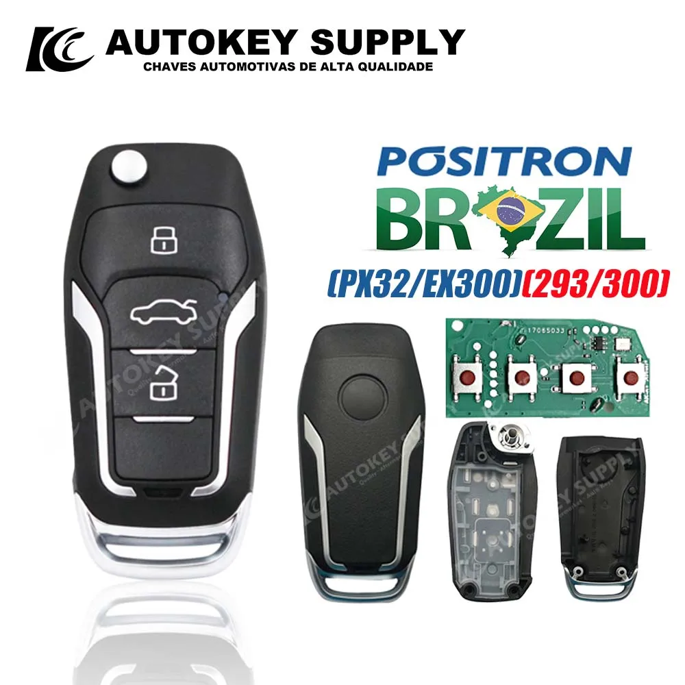 Autokeysupply Remote Car Key With Logo High-Quality Alarm System-Double Program PX32 EX300 293 330 360 For Brazil Positron Flex