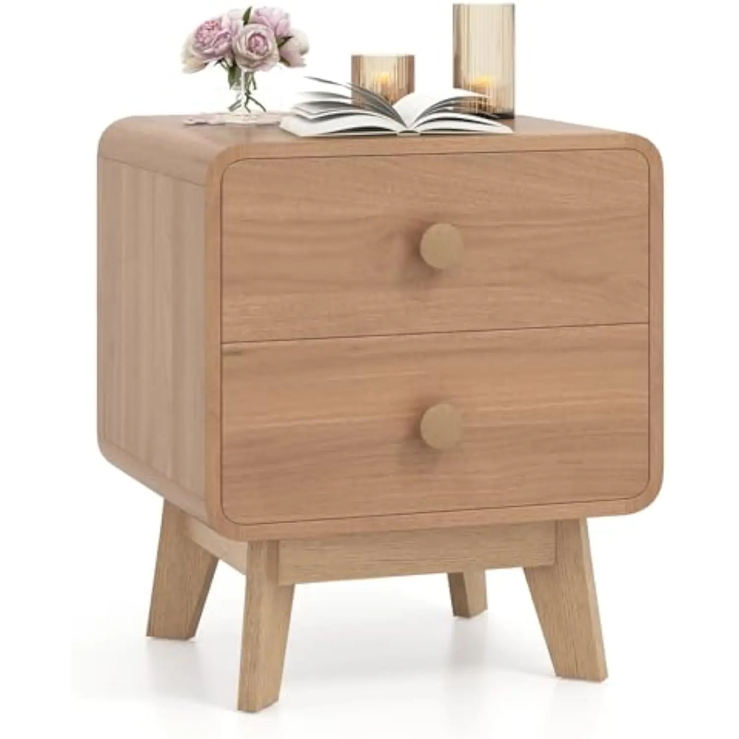 

Nightstand with 2 Drawers, Home Modern Sofa Side Table with Solid Rubber Wood Legs, Compact Coffee Table, Wooden Accent End Ta