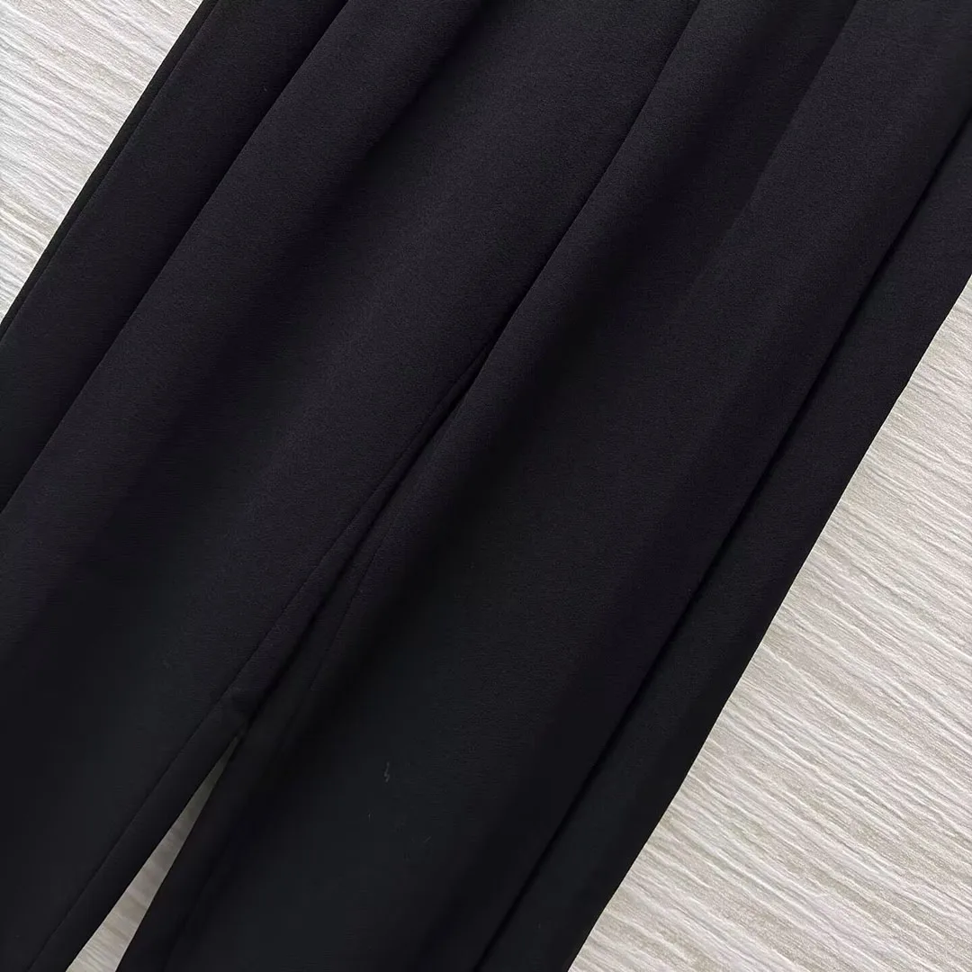 New Spring Autumn Black Loose Elegant Fashion Suit Pants Women High Waist Fold Slim Belt All-matched Casual Trousers