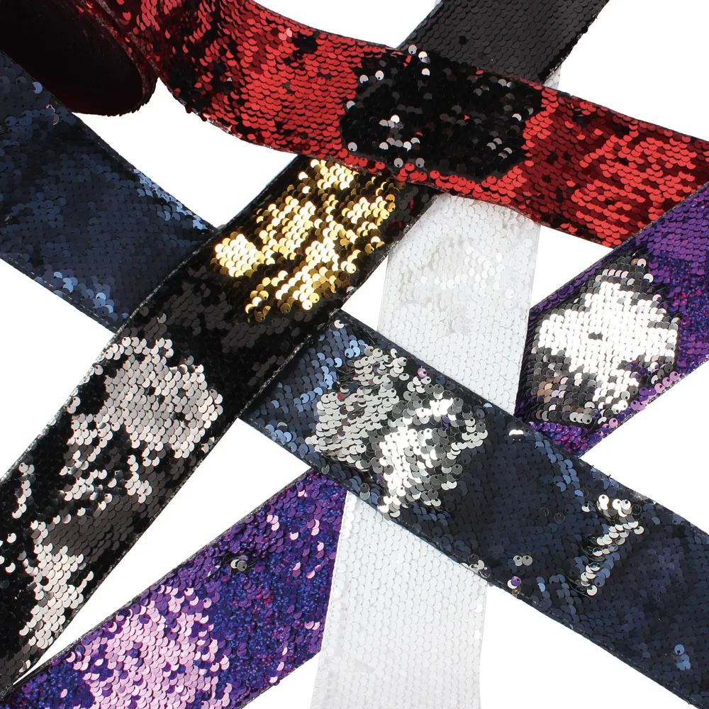 75mm 5Yards Reversible Sequin Ribbon Packing for Hairbows DIY Craft Accessories in stock