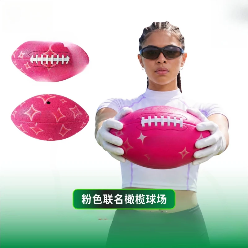 Pink Star Print XX BEAST Rugby Training Ball Professional Training Waterproof Non-slip Leather Ball Suitable
