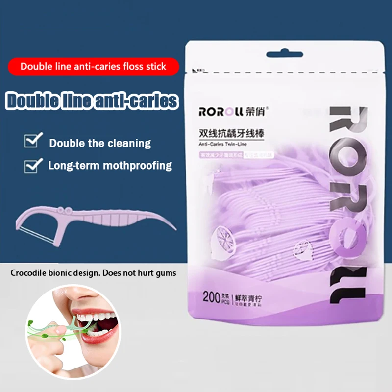 Portátil descartável Dental Floss Rod, Linha Dupla, Limpeza Interdental Dentes, Higiene Oral, 200Pcs