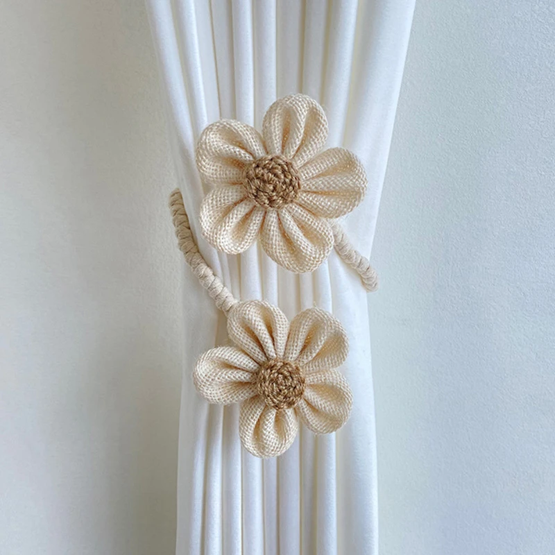 

2pcs Flower Curtain Buckle Strap Living Room Bedroom Cute Curtain Tie Backs Folded& Embellished Curtain Decorative Accessories