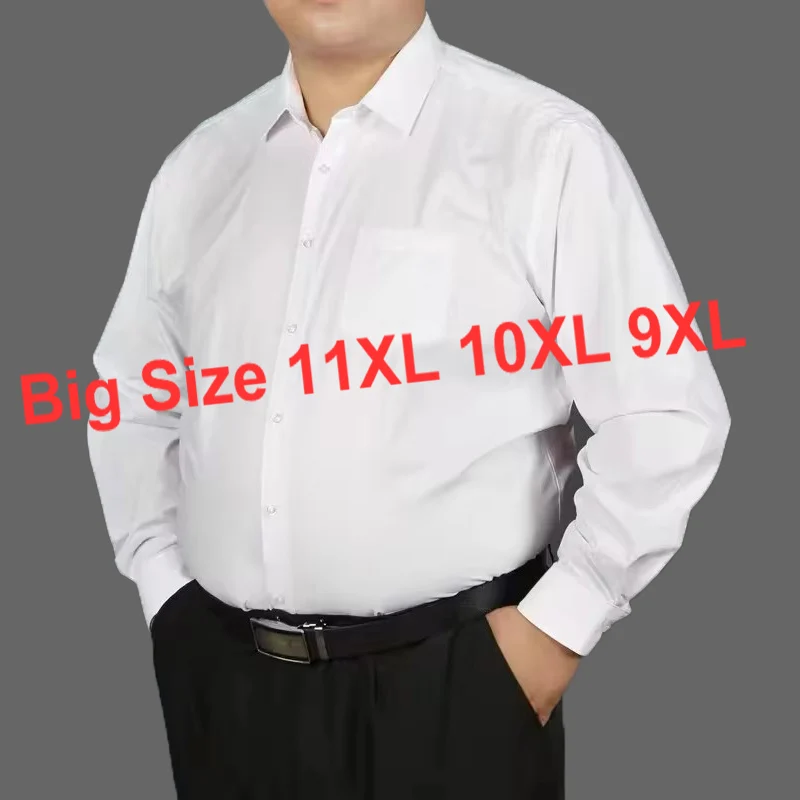 Plus Size 11XL 10XL 9XL Men's Formal Shirts Long Sleeve Office Work Anti-Wrinkle Classic Business Pocket Social White Shirt Male