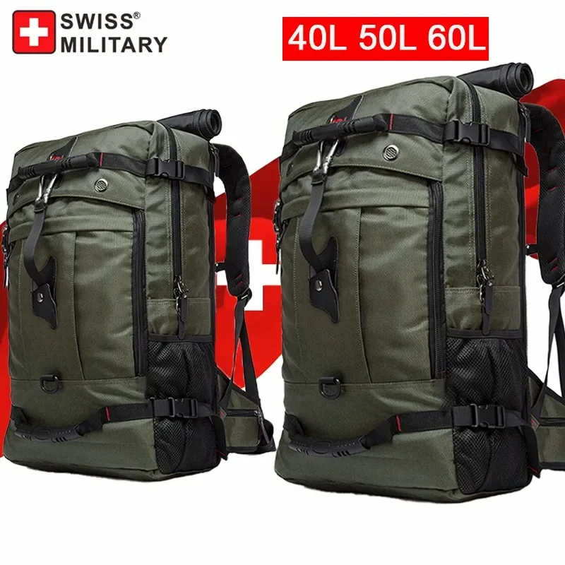 SWISS MILITARY Men Hiking Backpacks 40L/50L/60L Business Travel Backpack Outdoors Laptop Backpack Multifunctional Luggage Bag