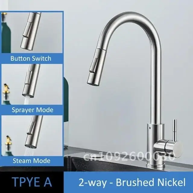 Black Kitchen Faucet Handle Function Single Two Pull Hot Water Deck Cold Mixer and Taps Mounted Out