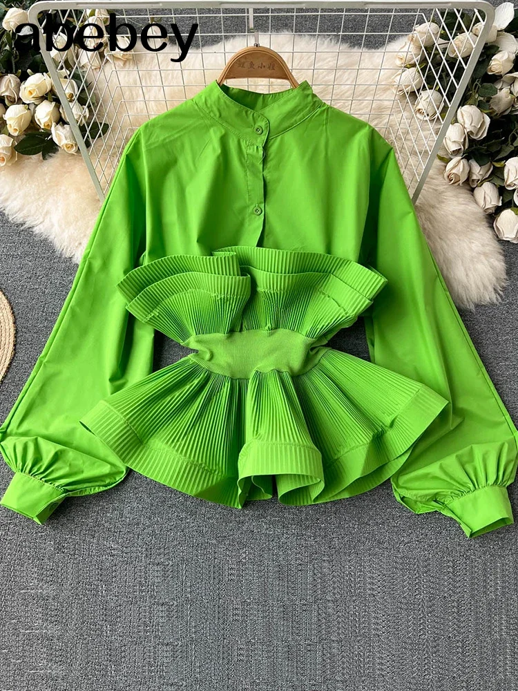 Women Design 3D Flounced edge  Blouse Sweet Puff Sleeve O Neck Solid Casual Tops Summer Fashion Streetwear Short Blouses 2022