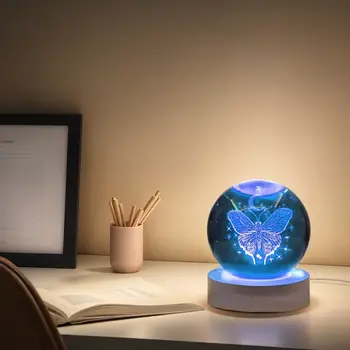 1件3D雷射雕刻月光蝴蝶舞水晶球夜燈,現代拋光玻璃裝飾品,聖誕節 8 最佳銷售 月光 - №1