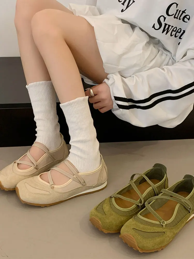 Retro Square Head Ballet Mary Jane Shoes Women's Summer New Cross Band Cloth Face Breathable Low Cut Single Shoes Fashionable...
