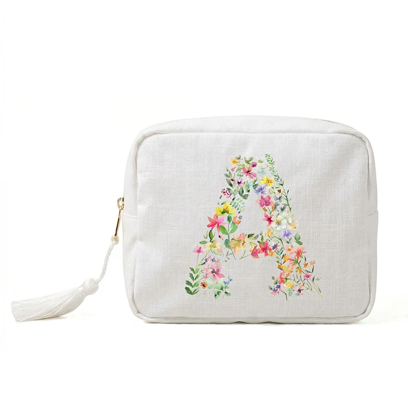 

Льняная косметичка с принтом в виде букв, маленькая квадратная, складная сумка для хранения и туалетных принадлежностей.
