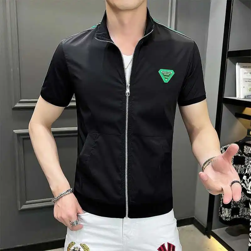 

Sli Zipper ort Sve Jaet with ket Stand Collar Large Size Men's Summer Faionable Breathable Casual Outerwear