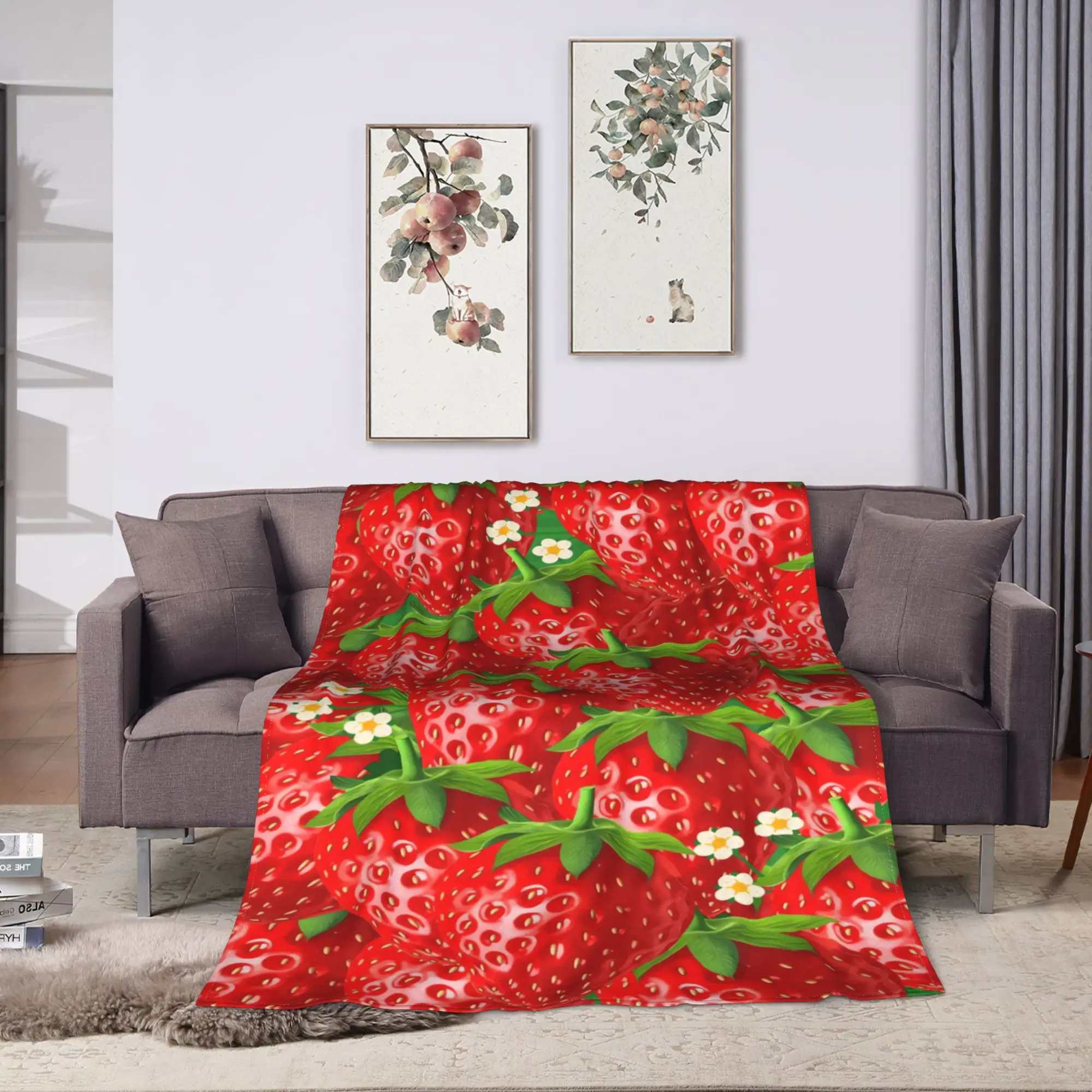 Strawberry Fruit Seamless Blanket Quality Soft  Throw Blanket Winter Boy Girl Bedroom Funny Bedspread