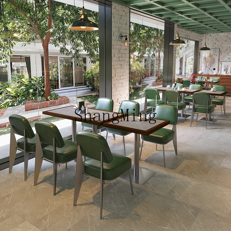 CL  Pot Restaurant Square Table Solid Wood Slate Table and Chair Combination Bar Cafe Restaurant Table