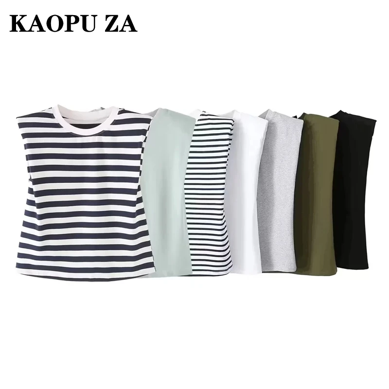 

KAOPU ZA 2024 New Summer Women's Fashion Oversized Sleeveless Tank Top Ladies Striped Tee Blouse Female Minimalist Cotton Tops