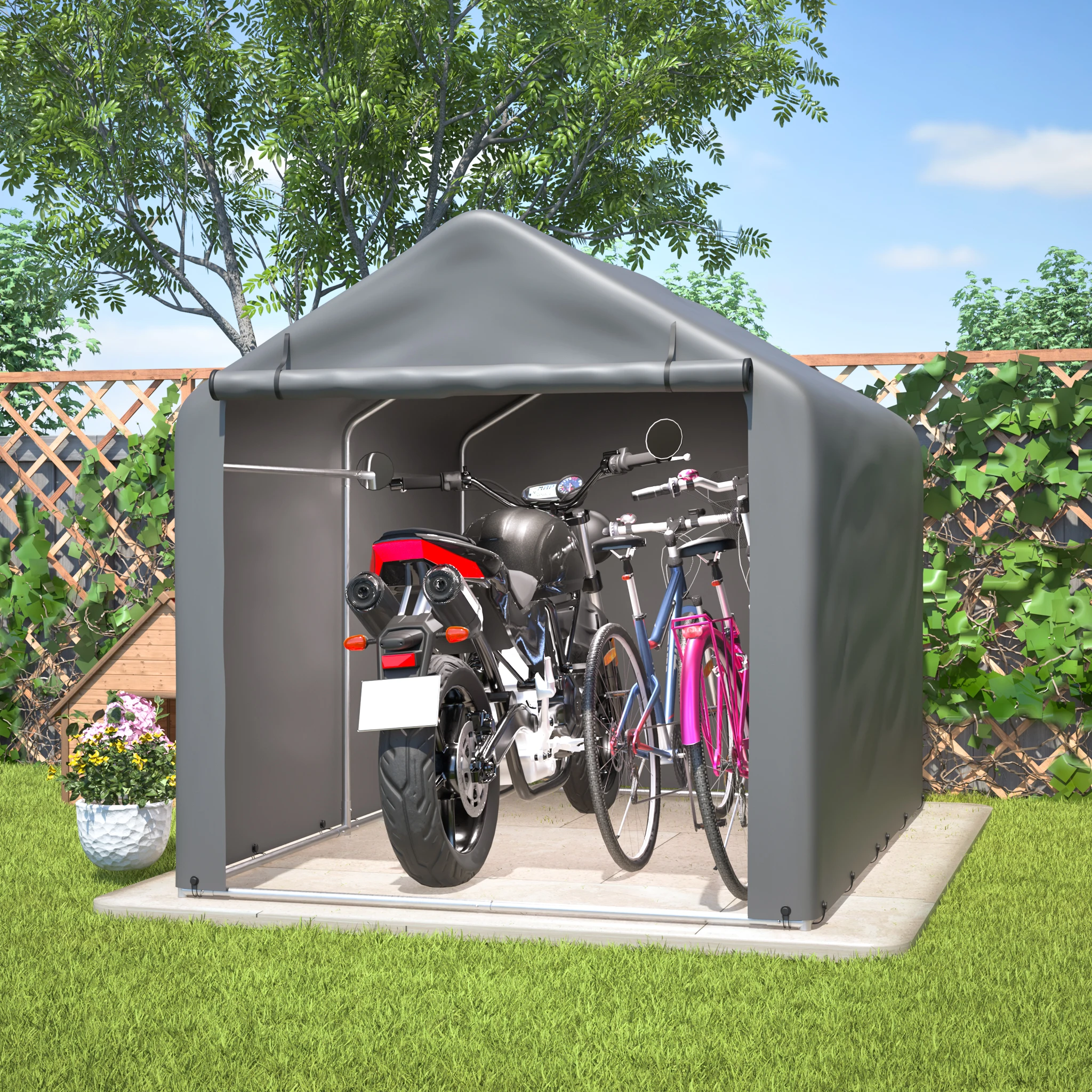 Abri de vélo/grange à outils gris 160x220x165 cm avec porte roulante - Matériau PE imperméable, offre un grand espace pour les vélos