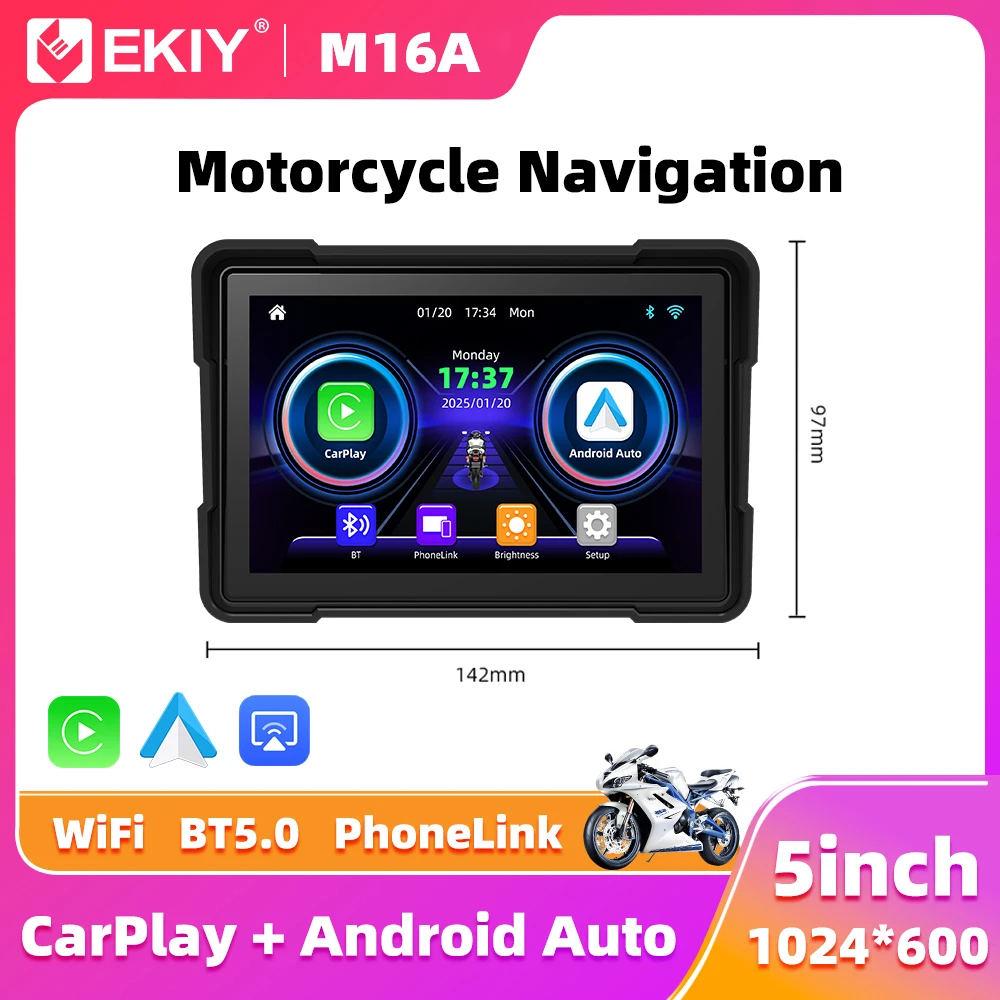 

EKIY 5,0-дюймовый беспроводной CarPlay Moto Android Auto портативный цифровой мотоцикл приборная панель GPS мотоциклетный навигационный экран