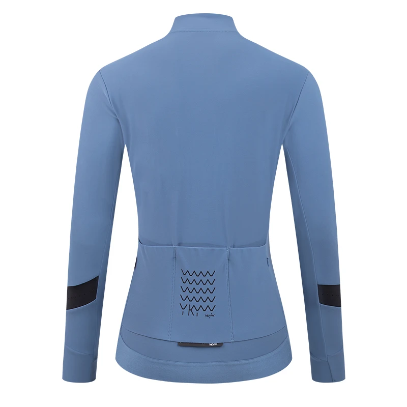 YKYW Women Breathable Cycling Jackets Autumn Winter Thermal Fleece Warmth Blue Gray Bicycle Jersey Long Sleeve Road Bike Clothes