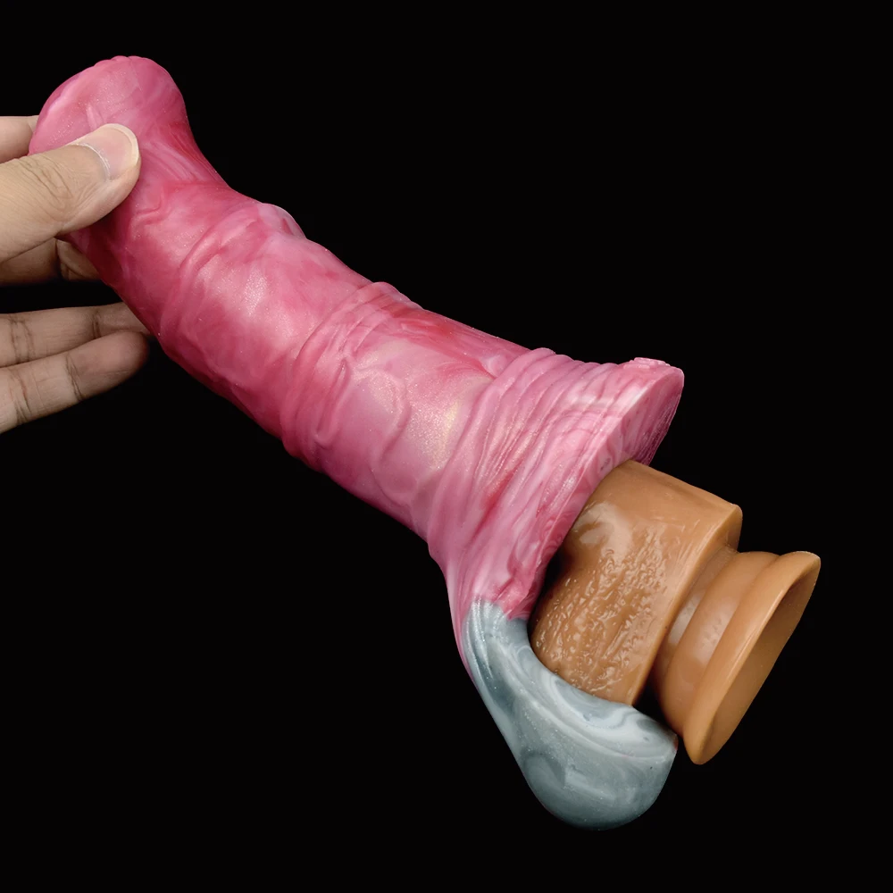 Mainan seks ketat silikon S L ukuran dapat melar lengan Penis kuda fantasi lembut untuk pria Dildo berongga pembesar & perpanjangan