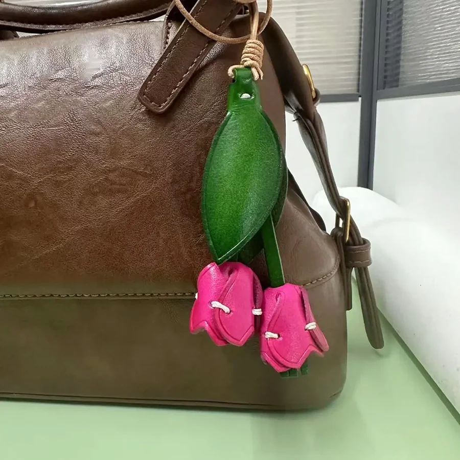 Cowhide Leather Flower Shaped Bag Charm Colorful Women's Flower Bags Pendant High-end Keychain Hand Rope Gift Home Decoration