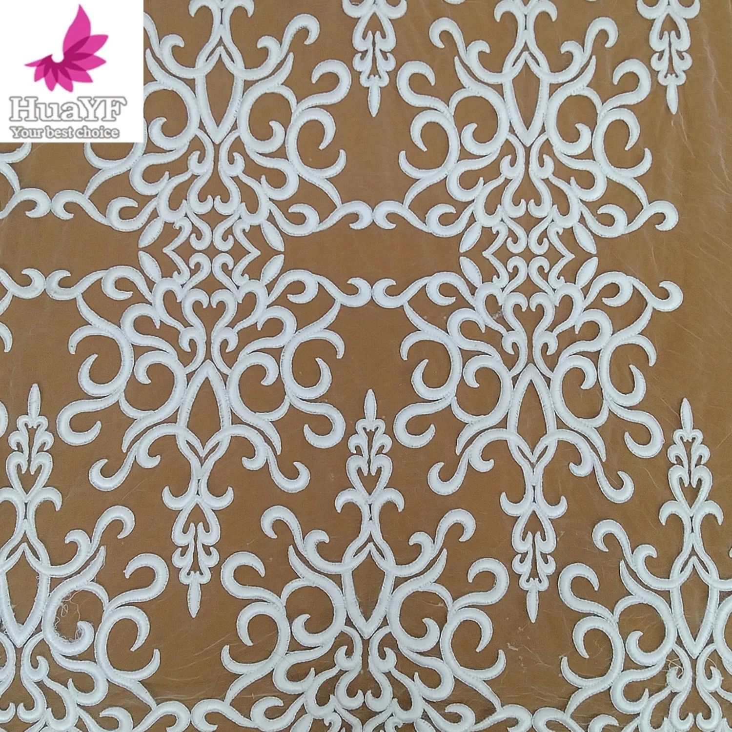 Elegant Pure White Embroidered Lace Fabric For African Bride Wedding Dress 5 Yards HY2976