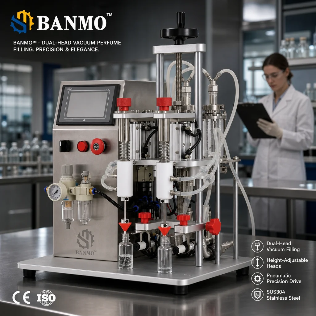 Double Head Vacuum Perfume Filling Machine 1-200ml Constant Liquid Level Sucker PLC Touch Screen Bottle Filler