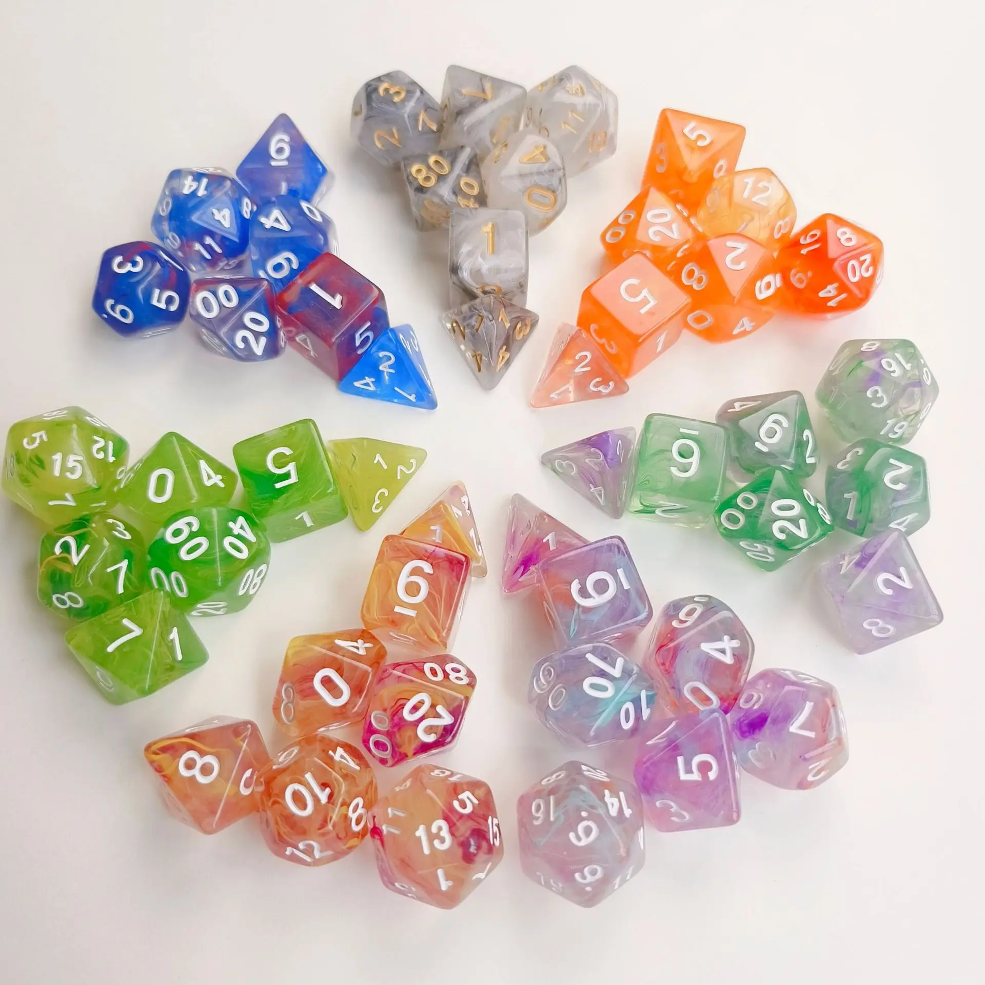 D & D مجلس لعبة النرد 7 قطعة/الوحدة خلط الألوان مجموعة نرد متعدد السطوح لحزب النادي DND RPG TRPG الترفيه الجدول لعبة الملحقات