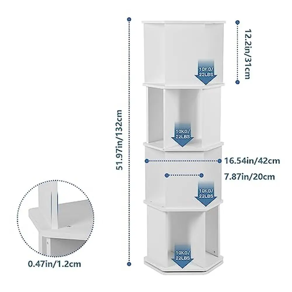 Torre De Estante Rotativa De Madeira, 360 Display, Giratória Canto Pavimento Standing Rack, Economia De Espaço, Empilhável, Design Moderno, Escritório, 4 Tiers