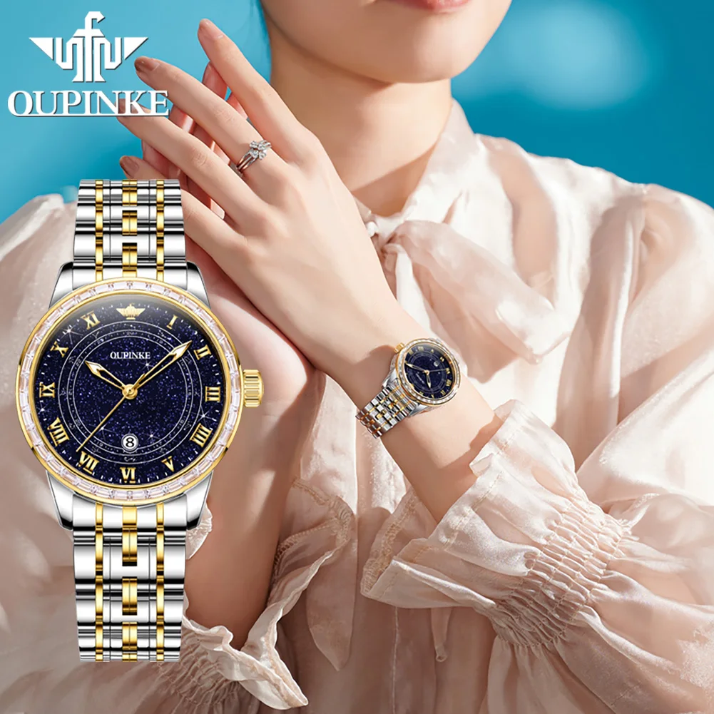 OUPINKE 3203 Women Watch Luxury Japanese Movement Mechanical Watch Diamond Starry Sky Elegant Waterproof Women Automatic Watch