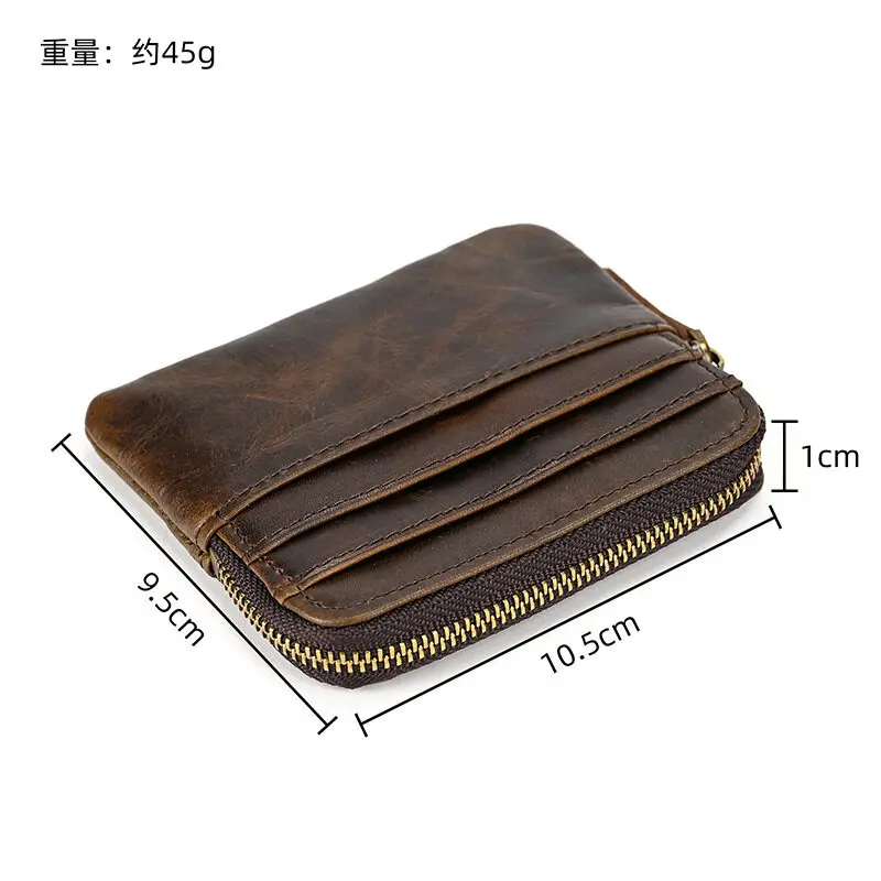 กระเป๋าสตางค์หนังแท้สไตล์เรโทร ทำมือ หนังเครซี่ฮอร์ส สำหรับผู้ชาย ทรงบาง มีซิป ใส่กุญแจ บัตรเครดิต ใส่เหรียญ กระเป๋าใบเล็ก