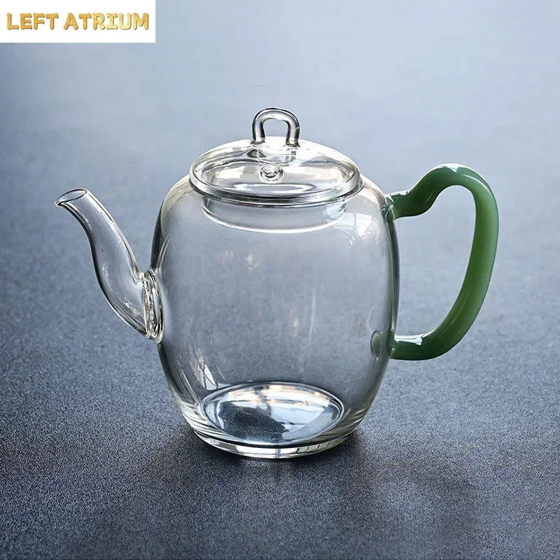 Exquisite Small Capacity 240ml Imitation Song Glass Green Tea Pot Hand-held Heat-resistant Teapot Jade handle Kung Fu Tea Set