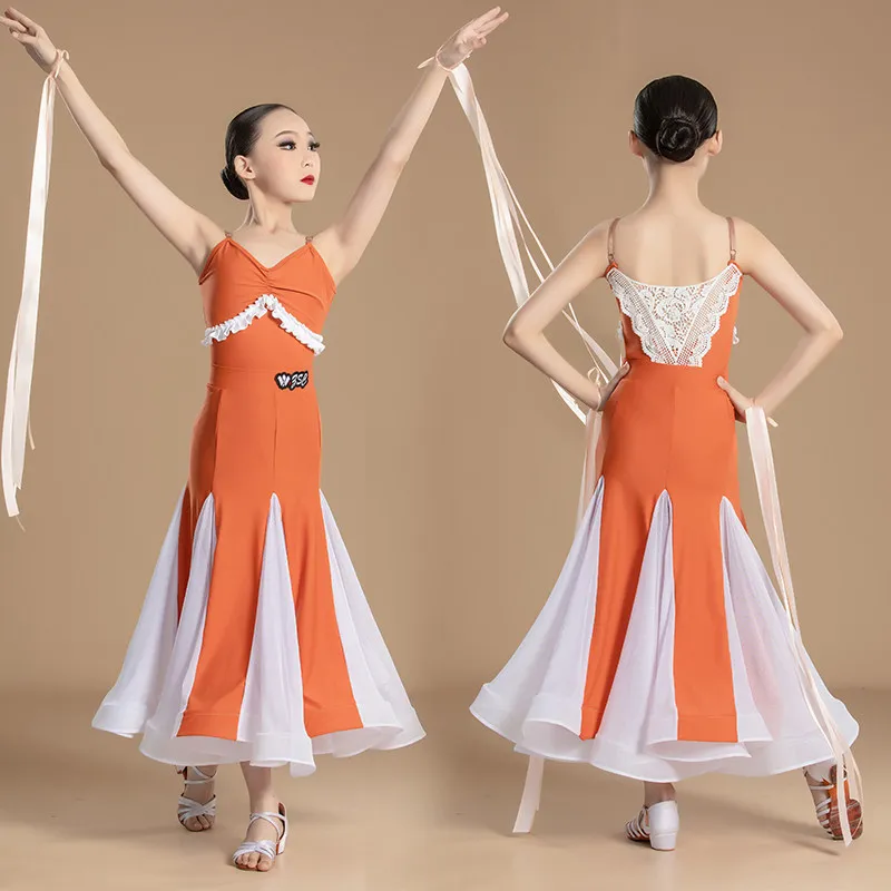 

Waltz Ballroom Dance Competition Clothing Girls Big Swing Dress Split Suit Modern Performance Costumes Practice Wear DN22605