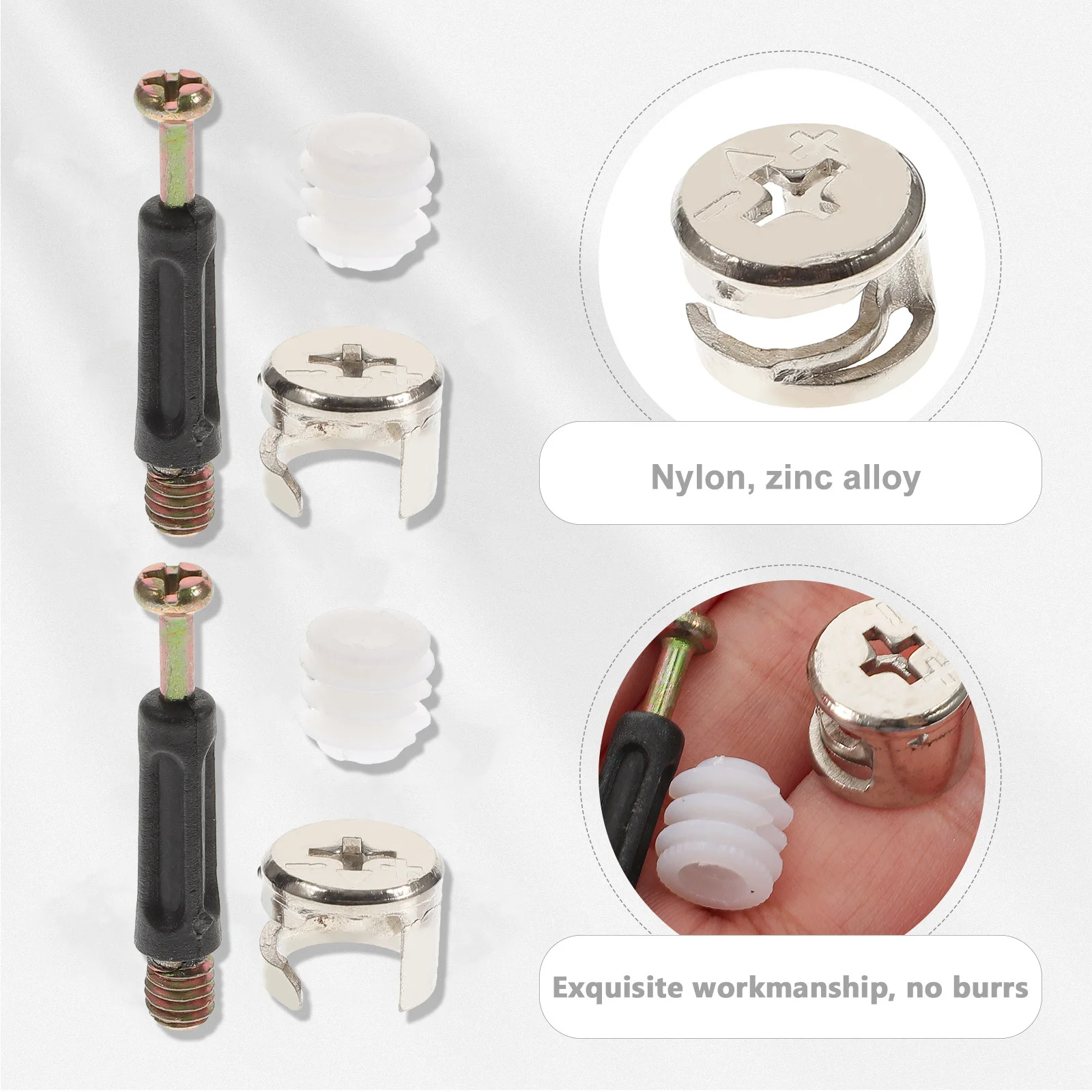 

100Sets Connecting Dowels Kit Nylon Zinc Alloy Cam Lock Fittings for Furniture Cabinet Shelf Wardrobe Panel Fasteners