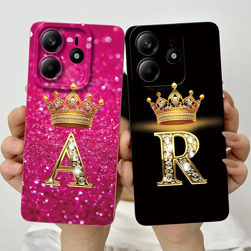 Fall Für Xiaomi Redmi Hinweis 14 5G Telefon Abdeckung Hinweis 14 Globale Funda Luxus Crown Buchstaben Weiche Silikon Zurück abdeckung Für Redmi Hinweis 14