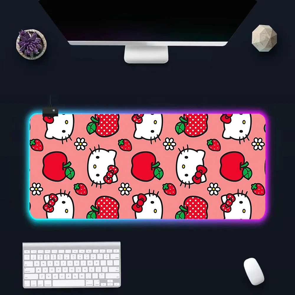 Imagem -05 - Bonito Teclado dos Desenhos Animados Mouse Pad Rosa Olá Kitty Rgb pc Led Brilhante Borracha Jogos Computador Mausepad