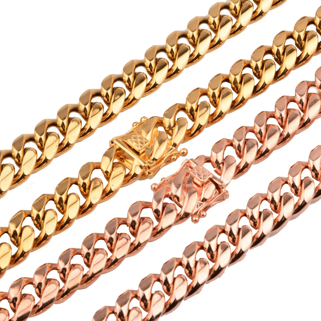 14mm Rose Gold Color/Gold Color 316L Stainless Steel Curb Cuban Link Chain Necklace Jewelry for Men Women 7-40inch