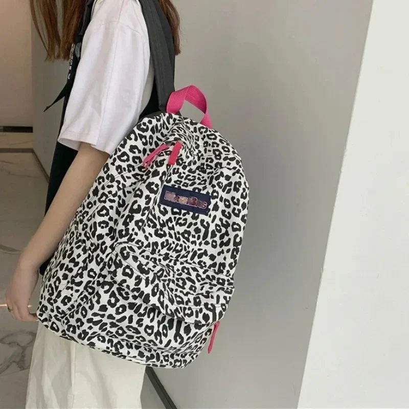 Women Canvas Zebra Cow Pattern Print Backpack Preppy Style Ladies Large Bags for Women