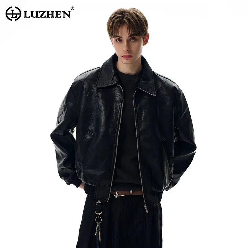 

LUZHEN модная оригинальная однотонная кожаная куртка высокого качества для мужчин, осень 2021, новое стильное красивое элегантное повседневное пальто JY4340