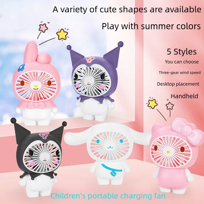 

Sanrio Anime Summer Fan HelloKitty Kulomi Mobile Phone Stand Dual-purpose Mini Fan Portable Lazy Desktop Display kawaii Gift