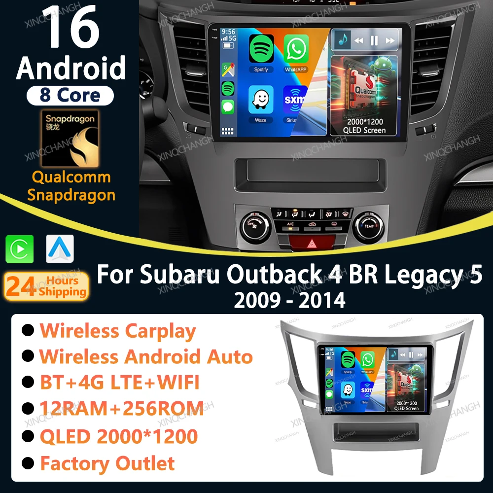 Radio para Auto Android 16 con Carplay para Subaru Outback 4 BR Legacy 5 2009-2014, Panel de Audio, Estéreo, Video, Unidad Principal 2 DIN