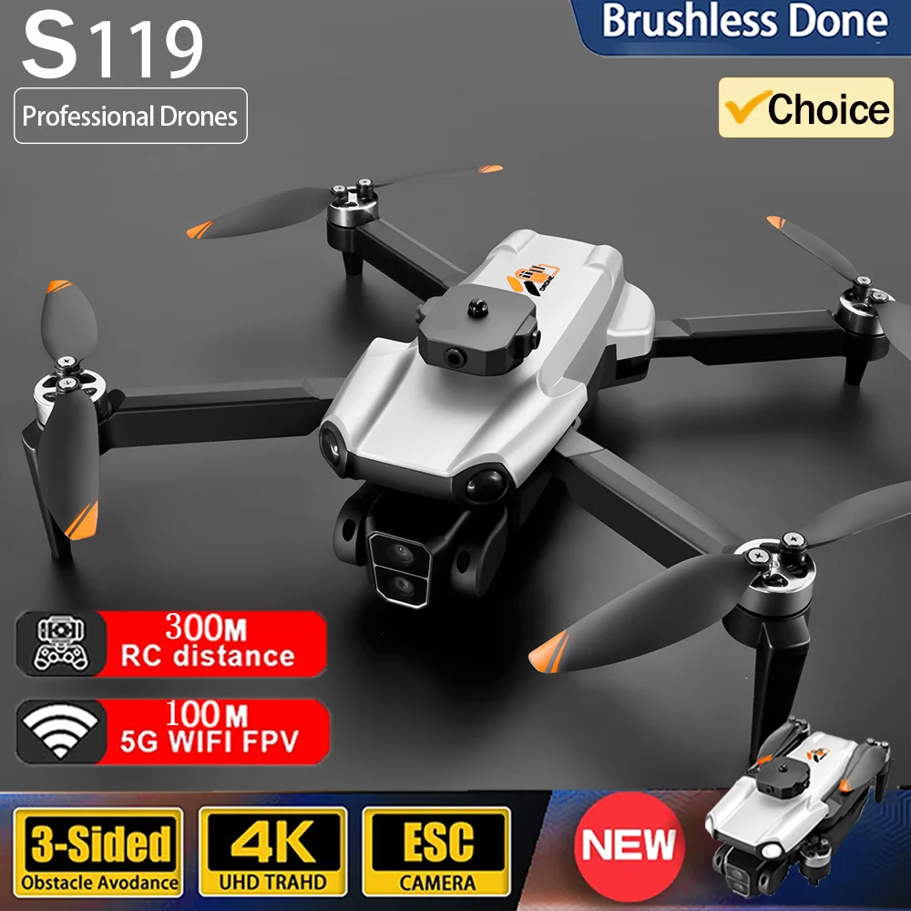 

S119 4K HD Dual Camera Drone Brushless Obstacle Avoidance Quadcopter FPV Optical Streaming RC Airplane 5G Folding Kids Toys