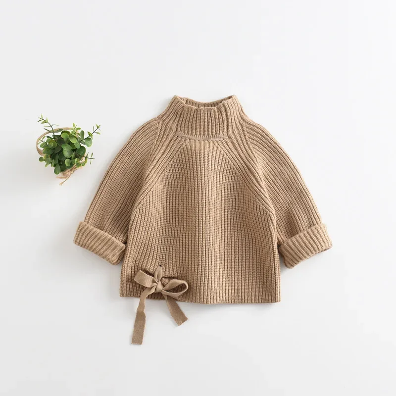 

Baby Knit Sweater Children Solid Turtleneck Cardigan Boy Girls Winter Vintage Sweaters Knitted Kids Pullover Casual Clothes 1-6y