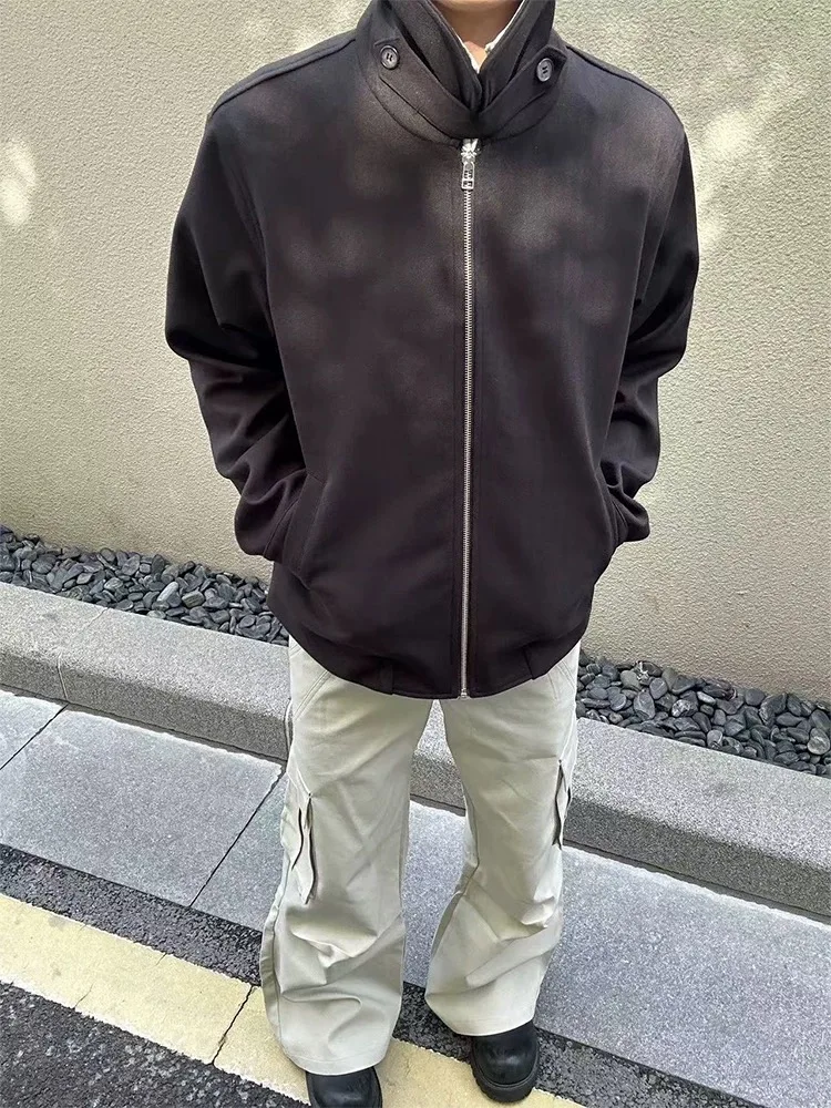 

Американский ретро цветочный тюжет на молнии Cleanfit осень-зима повседневный дизайн мужская верхняя одежда искусственное двухсекционное пальто с воротником-стойкой