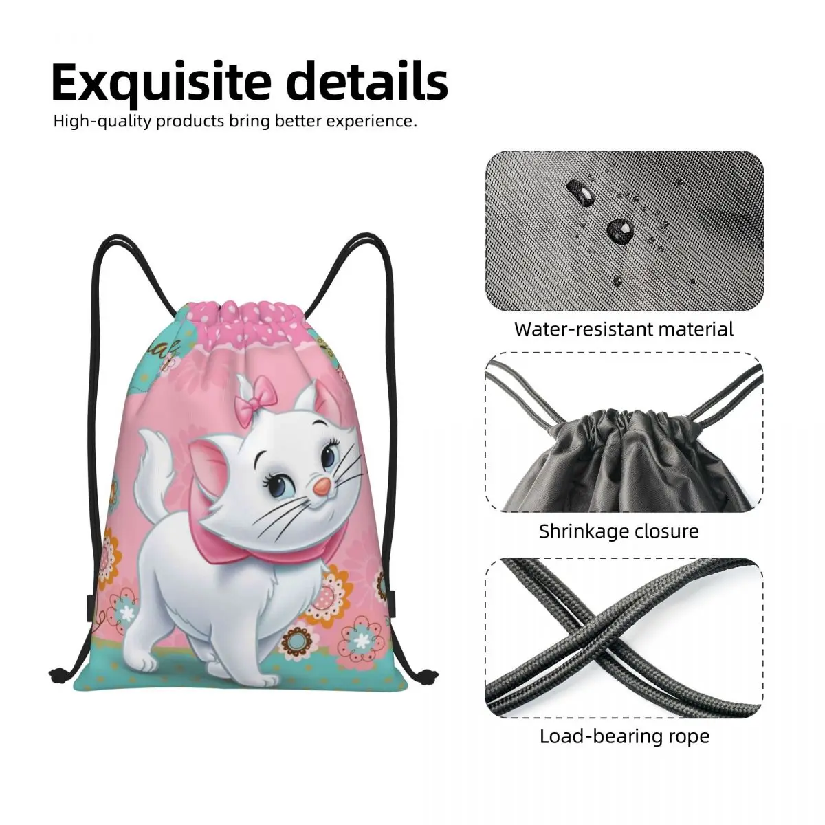 Zaino personalizzato con coulisse per gatti Marie carino borsa da palestra sportiva per donna uomo The Aristocats Training Sackpack