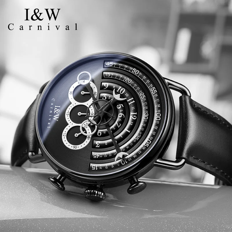 

Carnival Brand IW High-End Series Fashion Quartz Watch for Men Luxury Leather Strap Waterproof Multifunctional Chronograph Watch