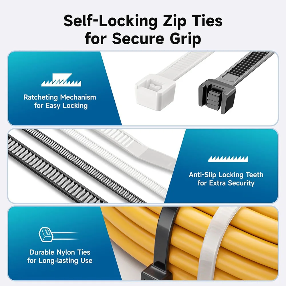 100-1000 قطعة كابل النايلون البريدي العلاقات قابل للتعديل الذاتي قفل الحبل العلاقات دائم البلاستيك كابل العلاقات ملزمة التفاف الأشرطة للمكتب #4
