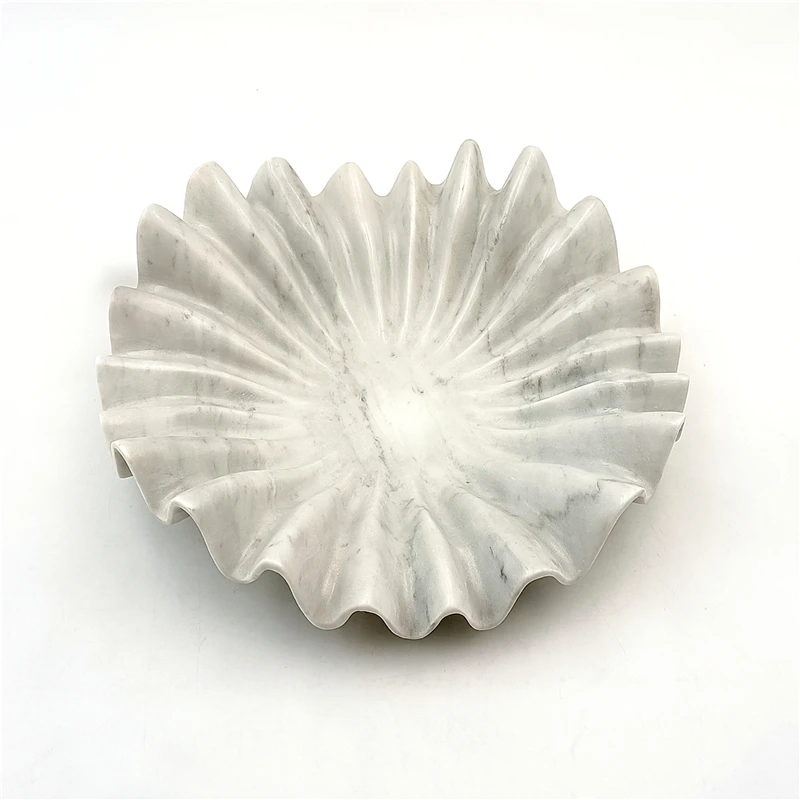 Carrara White Ruffle Marble Tray Fluted Bowl Fruit Candy Tray Holder