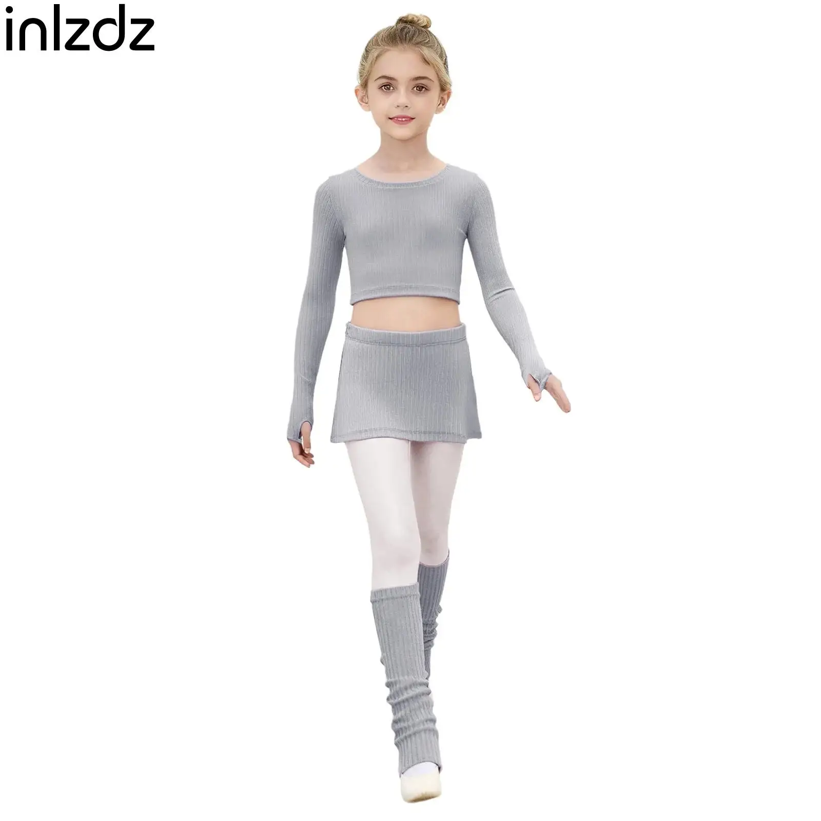 

Kids Girl Gymnastics Ballet Dance Training Outfit Ribbed Long Sleeves Practice Warm-Up Performance Costume Ballerina Dancewear